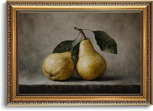 WZGZXU Vintage Gold Framed Wall Art Fruit Wall Decor Pear Canvas Art Still Life Pictures Antique Paintings Cottage Prints For Living Room Kitchen 16x24in