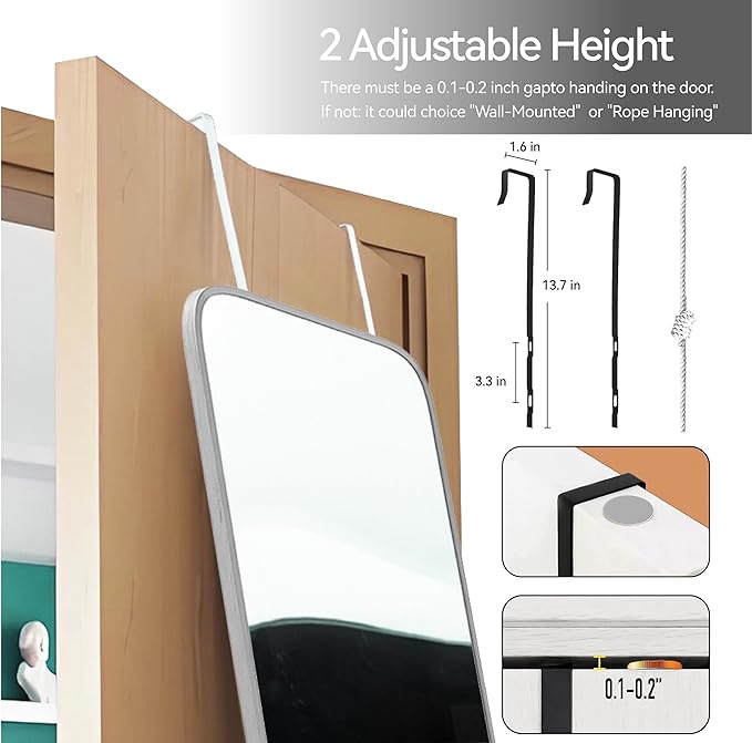 SCWF-GZ 57x16 Door Hanging Full Length Mirror, Floor Stand (Height 5.7ft just Body in1.3ft) Wall Mounted Metal Frame Rectangle Dressing Mirrors for Bedroom Bathroom Room 57 inch Silver