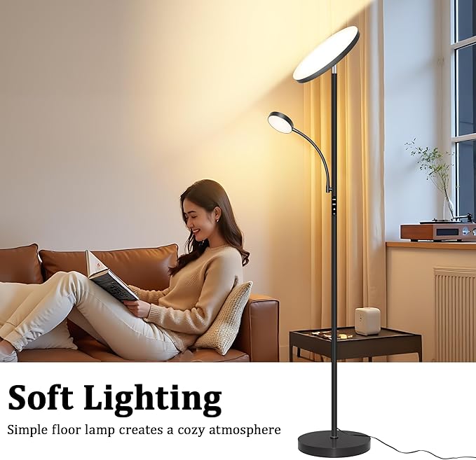 Floor Lamp-42W/4200LM Super Bright Floor Lamp,Dimmable 2-in-1 LED Floor Lamp for Bedroom,Torchiere Floor Lamps with Remote & Touch Control,69" Tall Standing Lamp for Living Room,Office,Reading,Black