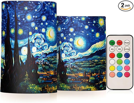 ALAZA Starry Sky Flickering Flameless Candles Battery Operated with Remote Timer,Tea Light Candles LED Pillar Votive Candles Set of 2 for Outdoor Indoor Decorations