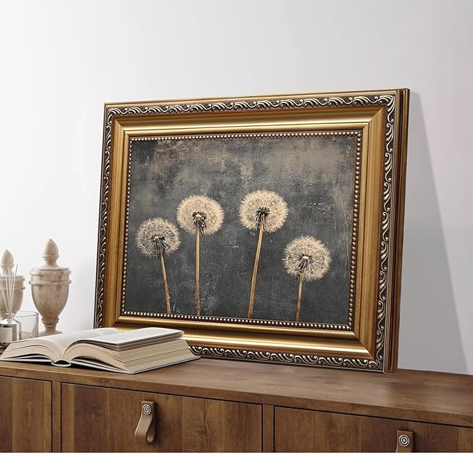 WZGZXU Gold Framed Wall Art Vintage Dandelion Wall Decor Botanical Pictures Canvas Art Farmhouse Paintings Antique Artwork For Living Room Bedroom 12x16in