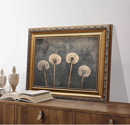 WZGZXU Gold Framed Wall Art Vintage Dandelion Wall Decor Botanical Pictures Canvas Art Farmhouse Paintings Antique Artwork For Living Room Bedroom 12x16in