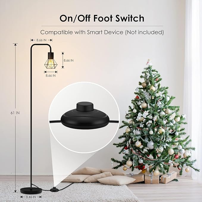 BoostArea Floor Lamp, Industrial Floor Lamp, Office Standing Lamp, E26 Socket, On/Off Footswitch, Whole Metal, Modern Small Simple Stand Up Lamp for Bedroom Living Room, Vintage, Mid Century