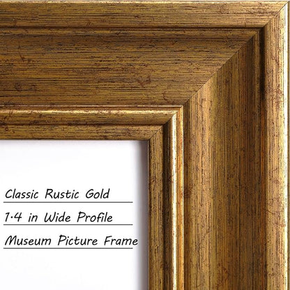 Yaetm 8x10 Picture Frame Matted to 5x7 Set of 4, 1.4” Wide Molding & Rustic Gold Photo Frames 8 x 10 with Tempered Glass, Display on Tabletop & Wall Mounting (4 pack, Gold)