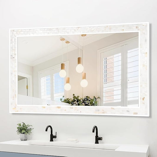 Tanmicoshomy 26 x 40 Inch Rectangle Bathroom Mirror, Natural Shell Framed Rectangular Mirror for Bathroom, Bedroom, Living Room or Entryway, Wall Mounted Horizontal or Vertical