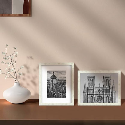 BSRHOMR 12x16 Picture Frame with Mat Distressed White, Country Rustic Style Photo Frame Set of 6 with Removable 11 x 14 Mat, Display Table Top or Wall Mount for Gallery