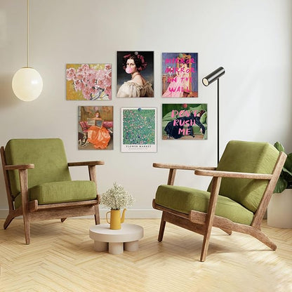 Eclectic Wall Decor Set Of 6, Vintage Eclectic Wall Art Prints, Trendy Colorful Wall Art, Retro Maximalist Decor Aesthetic, Wall Collage Kit Pictures for Living Room, Colorful Dorm Gallery Home Decor