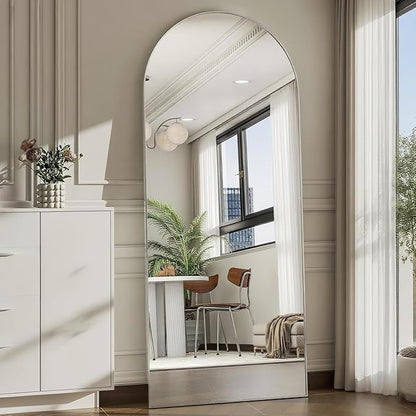 Dewfig Arched Full Length Mirror, 64''x21 Large Floor Mirror, Full Body Mirrors for Leaning or Hanging, Standing Mirrors for Bedroom, Living Room,Dressing Room, Aluminum Alloy Frame, Silver