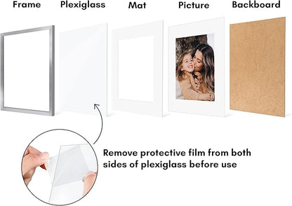 Americanflat 16x20 Picture Frame with Polished Plexiglass - Set of 5 - Use as 11x14 Frame with Mat or Display 16x20 Photo Without Mat - Galleria Collection - Picture Frames for Wall Display - Silver