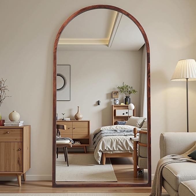 Suidia Full Length Mirror, Oversized Floor Mirror with Solid Wood Frame, Large Standing Mirror for Bedroom Living Room, Wood Antique Style, Dark Walnut, 76" L x 41" W