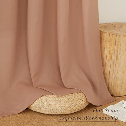 NICETOWN Linen 78 inch Curtains for Kitchen Window, Grommet Thick Flax Linen Terracotta Small Window Treatments Privacy Assured with Light Filtering for Cafe/Kids Room, W68 x L78, 2 Panels