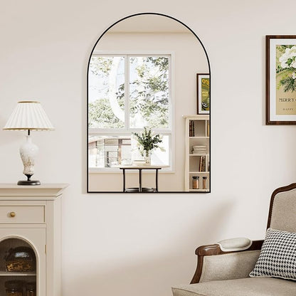 Rowjut Arched Wall Mirror 30"x20"Window Mirrors, Decorative Wall & Iron Framed Bathroom Mirror, Arched Top Wall Mirrors for Entryway. Living Room, Bedroom, Fireplace .（Black