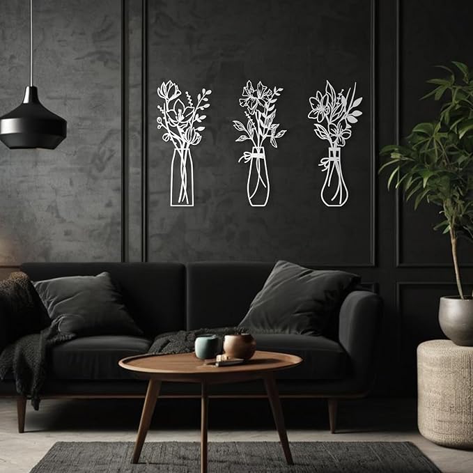 Zzbakress 3 Pcs Metal Flowers Wall Arts Rustic Farmhouse Decor Bathroom Wall Decor Metal Wall Decor for Living-room Dining-Room Kitchen Minimalist Decor Housewarming Gifts(White)