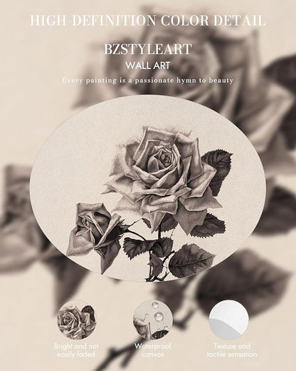 Bzstyleart Vintage Wall Art Decor for Living Room, Rose Flower Canvas Prints, Gold Framed Vintage Travel Wall Art, Sketch Painting Picture, Home Decor Aesthetic Kitchen Bathroom, New York, 12L x 16W