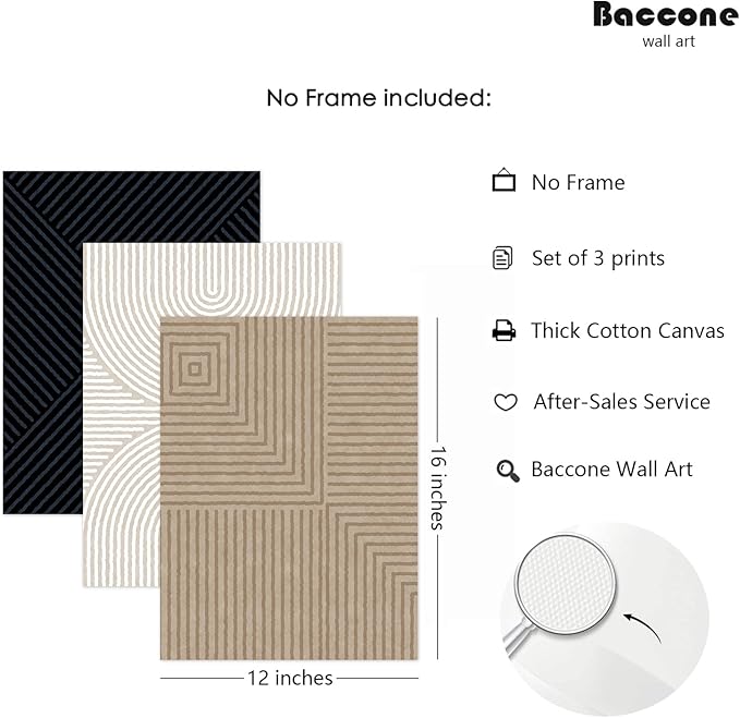 Abstract Modern Wall Decor Art Set of 3 Boho Neutral Canvas Wall Art Beige Minimalist Line Wall Art Decor Brown Black Art Modern Abstract Prints Pictures for Living Room Bedroom 12x16 Inch Unframed