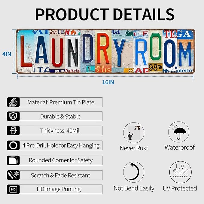Laundry Room Signs Wall Decor - Laundry Sign for Laundry Room Decor 16x4 inch Laundry Rules Plaque
