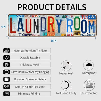 Laundry Room Signs Wall Decor - Laundry Sign for Laundry Room Decor 16x4 inch Laundry Rules Plaque