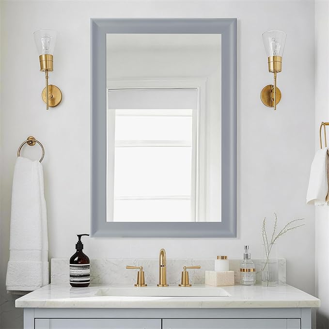 Bathroom Mirror for Wall,Rectangle Rustic Gray 24 x 36 inch Hanging Vanity Mirrors for Living Room,Bedroom,Entryway