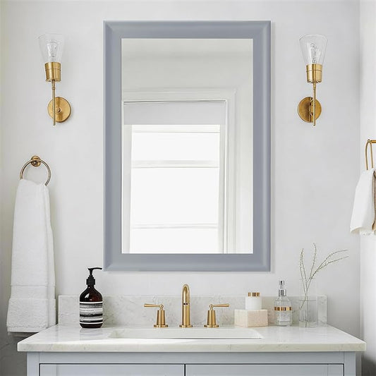 Bathroom Mirror for Wall,Rectangle Rustic Gray 24 x 36 inch Hanging Vanity Mirrors for Living Room,Bedroom,Entryway