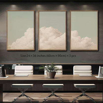 myusuar 3 Piece Large Modern Abstract Canvas Framed Wall Art For Living Room, Dearm Cloud Minimalist Wall Art Decor Posters Prints For Bedroom Office, 24x36in
