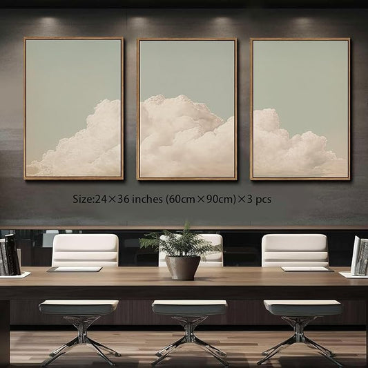 myusuar 3 Piece Large Modern Abstract Canvas Framed Wall Art For Living Room, Dearm Cloud Minimalist Wall Art Decor Posters Prints For Bedroom Office, 24x36in