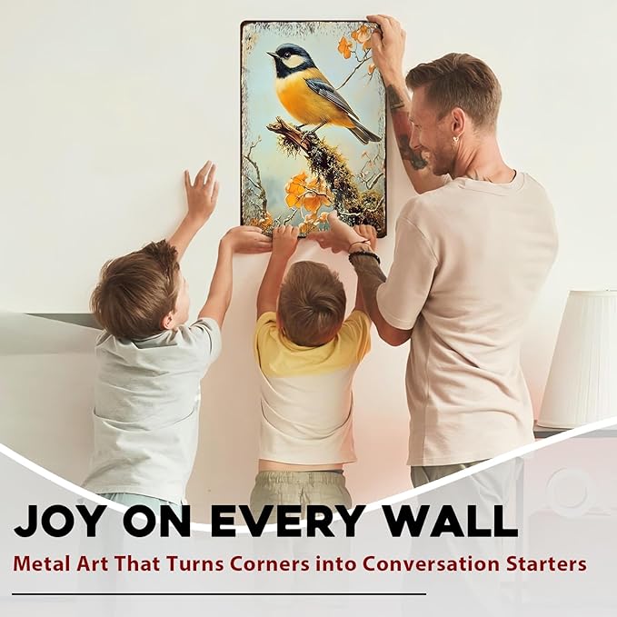 Metal Chickadee Bird Vintage Tin Sign for Home Living Room Kitchen Garden Bedroom Office Hotel Cafe And Pub Decoration 8x12inch