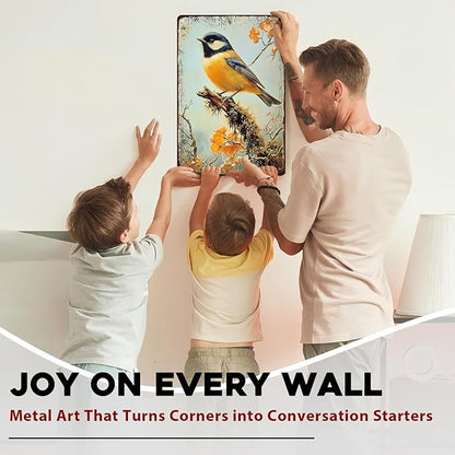 Metal Chickadee Bird Vintage Tin Sign for Home Living Room Kitchen Garden Bedroom Office Hotel Cafe And Pub Decoration 8x12inch