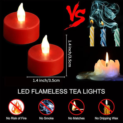 Nancia LED Tea Lights Candles- 50PACK Red Flameless Candles Realistic and Bright Flickering Long Lasting 200Hours for Holiday Celebration,Home Decoration