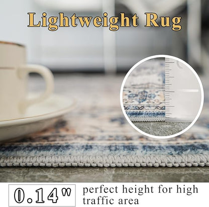 YOUFORTONG 9x12 Area Rug Washable：Large Living Room Area Rugs - Machine Washable Stain Resistant Rug - Soft Low Pile Carpet for Bedroom Dining Room 9'x12' Blue