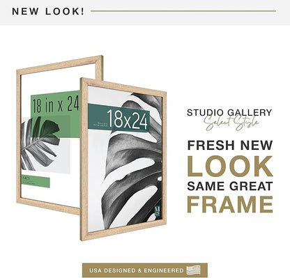 MCS Studio Gallery 18x24 Poster Frame Natural Woodgrain Engineered Wood, Vertical & Horizontal Wall Hanging Large Picture Frame for Photos, Posters & Art Prints (2-Pack)