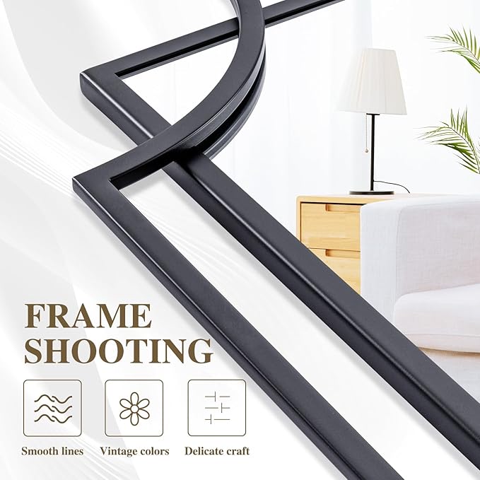 55'' x 28'' Large Modern Rectangular Wall Mirror, Black Frame with Scalloped Design, Living Room, Entryway, Bathroom Decor