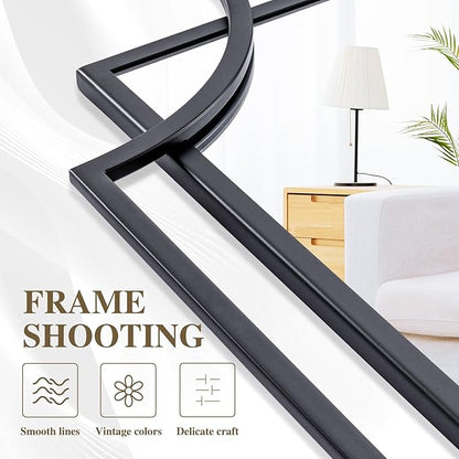 55'' x 28'' Large Modern Rectangular Wall Mirror, Black Frame with Scalloped Design, Living Room, Entryway, Bathroom Decor