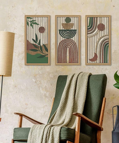 Putuo Decor Boho Wall Art Set of 3 Modern Minimalist Wooden Wall Decor Abstract Earth Tone Room Decorations Mid Century Artwork for Living Room Bedroom Office in Earthwood Canyon 16.5 x 8.6 Inch