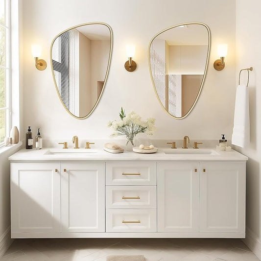 WallBeyond Asymmetrical Mirror, Irregular Wall Mirror, Wall Mirrors Decorative for Bedroom Living Room entryway Hall, Wall Mirror for mid Century Modern Decor 31" H x 20" W, Gold