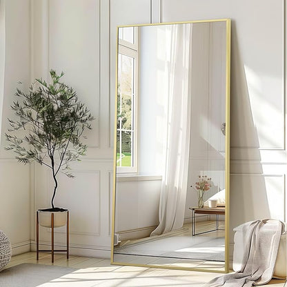 Full Length Mirror, 71"x32" Large Floor Mirror Free Standing, Gold Full Body Mirror for Bedroom Living Room Gym, Shatterproof Tempered Glass