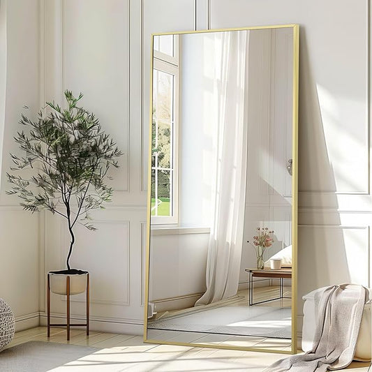 Full Length Mirror, 71"x32" Large Floor Mirror Free Standing, Gold Full Body Mirror for Bedroom Living Room Gym, Shatterproof Tempered Glass