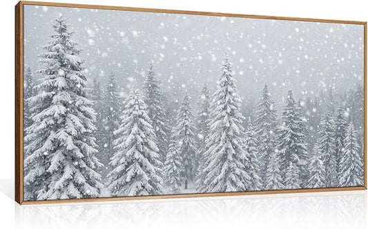 Winter Snow Covered Forest Framed Canvas Wall Art Set,Snowy Woodland Wall Decor,Wilderness Pine Tree Art Prints,Natural Botanical Landscape Artwork for Living Room, Bedroom,Farmhouse-40 x20 x1