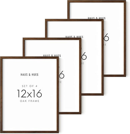 HAUS AND HUES 12x16 Picture Frames Set of 4-16 x 12 Wooden Photo Gallery Wall Frames, 16x12 Frames for Wall Collage, 12 x 16 Poster Frame, 12 by 16 Brown Picture Frame Set (Walnut)