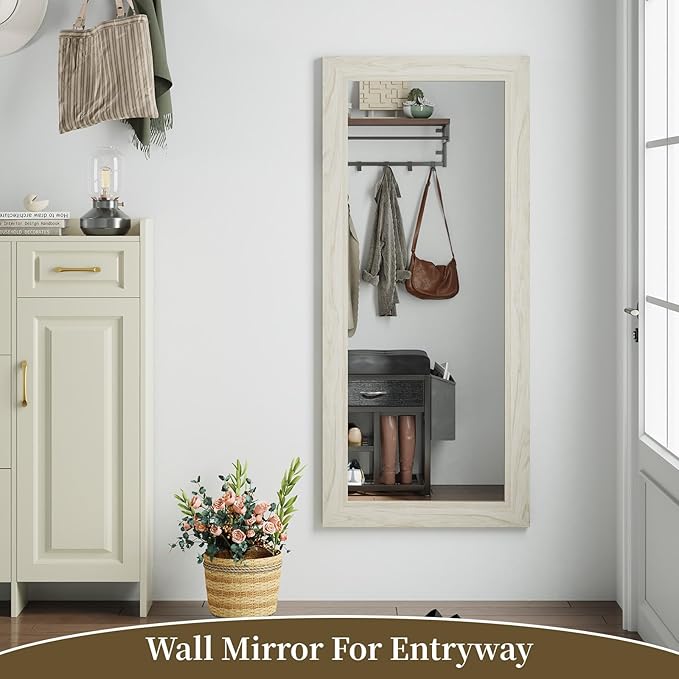 Syndra Modern Full Length Mirror Wood Frame, 56x20'' Large Floor Mirror with HD Tempered Glass & Wall Mount, Rectangular Standing Mirror for Bedroom, Living Room, Entryway, Farmhouse(Grey White Oak)