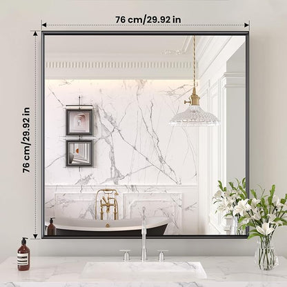 LOAAO Black Bathroom Mirror 30"X30" for Wall, Rectangle Bathroom Vanity Mirror, Tempered Glass, Hangs Vertically or Horizontally, Easy to Install, Modern Design