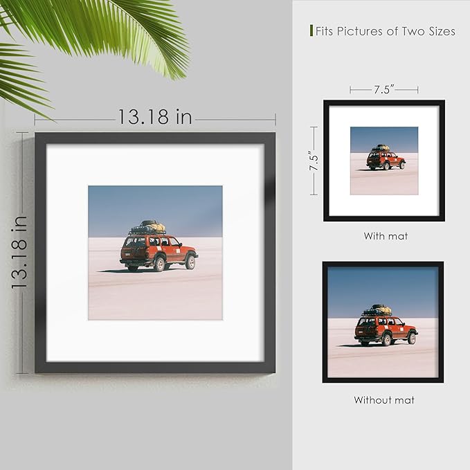 12x12 Picture Frame Sef of 10, Display Pictures 8x8 with Mat or 12 x 12 Without Mat, Photo Frame Collage for Wall Gallery Decor, Wall Mounted, Black