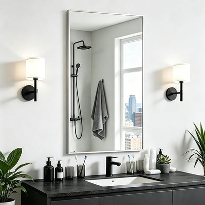 KOCUUY Silver Framed Mirror, 20"x40" Rectangle Bathroom Mirror for Wall, HD Tempered Glass, Anti-Rust Frame, Modern Design for Bathroom, Bedroom, Living Room, Entryway