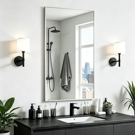 KOCUUY Silver Framed Mirror, 20"x40" Rectangle Bathroom Mirror for Wall, HD Tempered Glass, Anti-Rust Frame, Modern Design for Bathroom, Bedroom, Living Room, Entryway