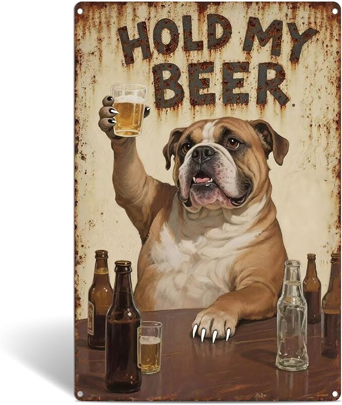 HOLD MY BEER Funny Beer Sign for Home Bar, Vintage Aluminum Metal Wall Decor 8x12 Inch for Man Cave, Basement Bar, Garage, Game Room or Kitchen