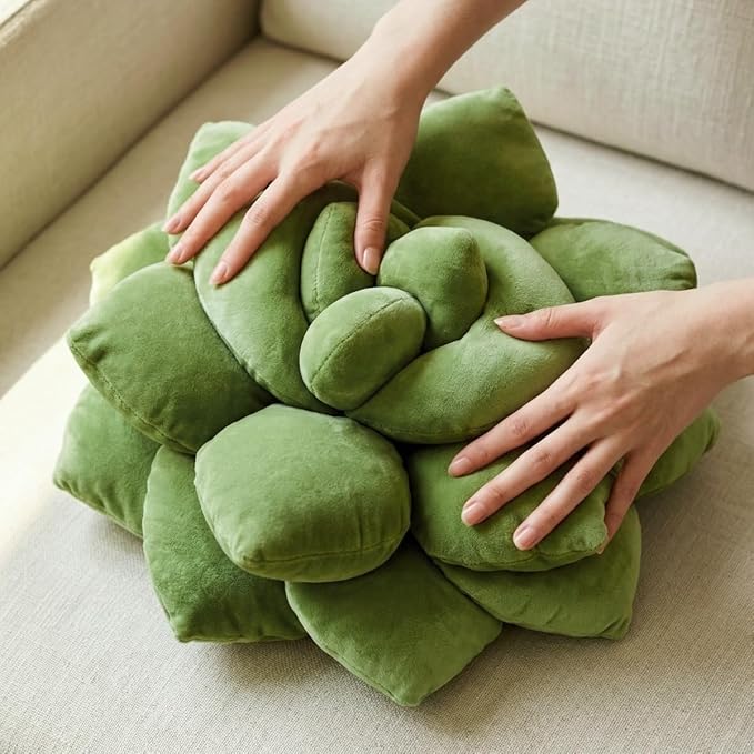 Green Philosophy Co. Succulent® Pillow 16" – Soft 3D Decorative Flower Throw Pillow, Unique Olive Green Plush Flower Cushion, Perfect for Couch, Sofa, Bedroom Decor, Gift for Plant Lovers