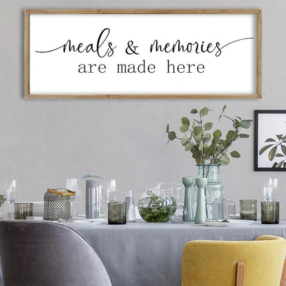 FZMHASLWW Farmhouse Kitchen Wall Decor Quote Meals and Memories Are Made Here Sign Art 32"×12" Vintage Cozy Home for Dining Room Large Rustic Wooden Framed Wall Hanging Decoration (Wood)