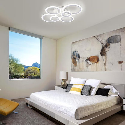 Modern LED Flush Mount Ceiling Light, 6 Rings White Close to Ceiling Light Fixtures, Living Room Lighting Fixture Ceiling Lamp for Kitchen, Bedroom, Laundry Room, 4000K Not Dimmable