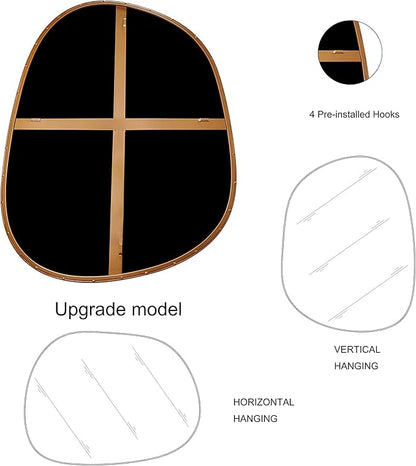 ELEHUME Asymmetrical Mirror for Wall Decor 23"*30", Modern Brass Framed Wall Mirror for Living Room Bathroom Bedroom Entryway ELE-STOU-0064G