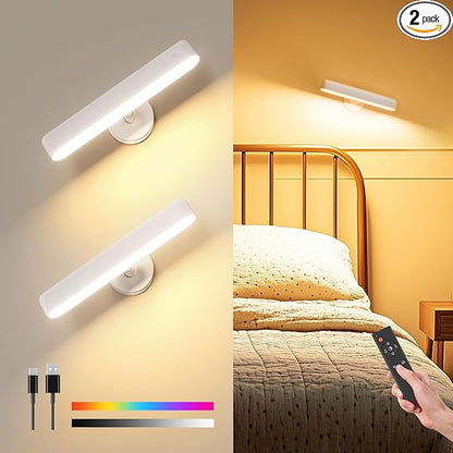 PopoIron Wall Sconces Rechargeable 7500mAh Battery Operated Wall Lights Cordless LED Wall Lamp, Touch and Remote Control, 3 Colors Wall Lamps 360° Rotate Dimmable Brightness with 15 RGB Colors