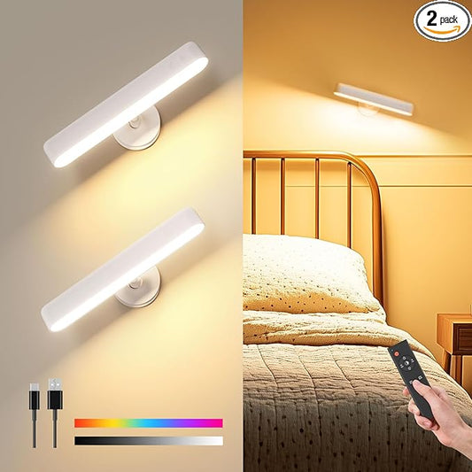 PopoIron Wall Sconces Rechargeable 7500mAh Battery Operated Wall Lights Cordless LED Wall Lamp, Touch and Remote Control, 3 Colors Wall Lamps 360° Rotate Dimmable Brightness with 15 RGB Colors